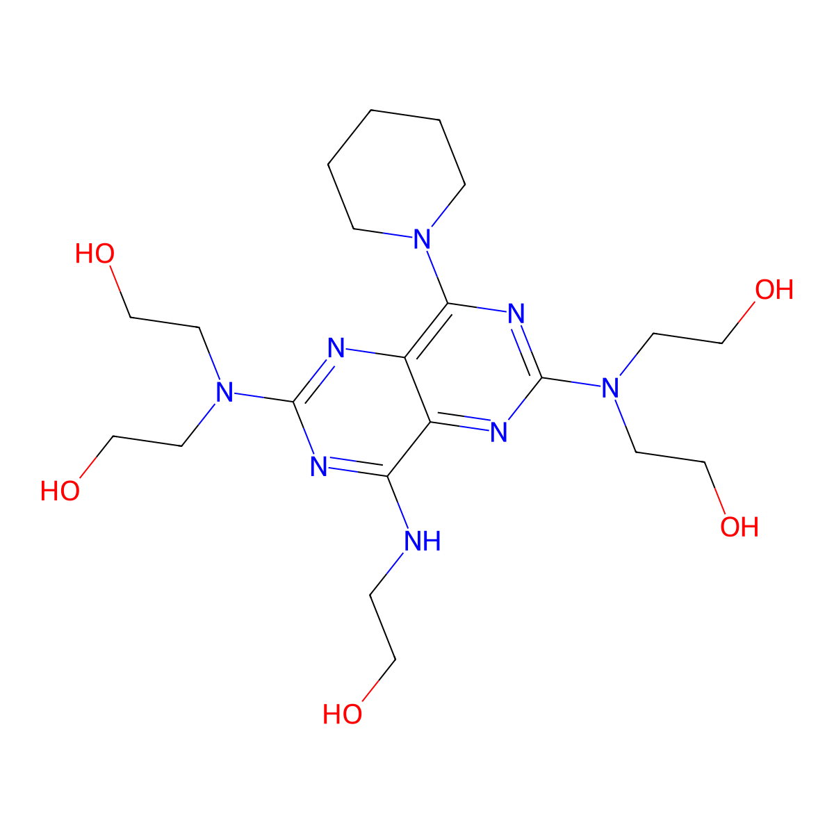 2,2',2'',2'''-((4-((2-Hydroxyethyl)amino)-8-(piperidin-1-yl)pyrimido(5,4-d)pyrimidine-2,6-diyl)dinitrilo)tetraethanol molecular structure, CAS 60286-30-8