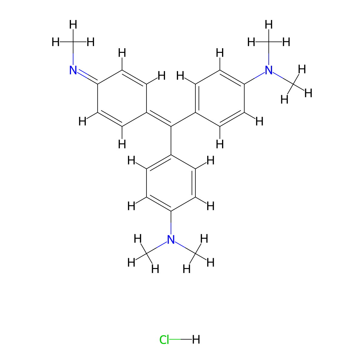 Benzenamine, 4,4'-((4-(methylimino)-2,5-cyclohexadien-1-ylidene)methylene)bis(N,N-dimethyl-, hydrochloride (1:1) molecular structure, CAS 603-47-4