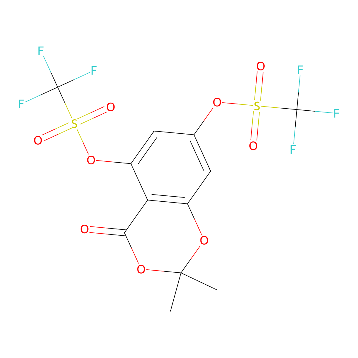 2,2-Dimethyl-4-oxo-7-[(trifluoromethane)sulfonyloxy]-2,4-dihydro-1,3-benzodioxin-5-yltrifluoromethanesulfonate molecular structure, CAS 603044-07-1