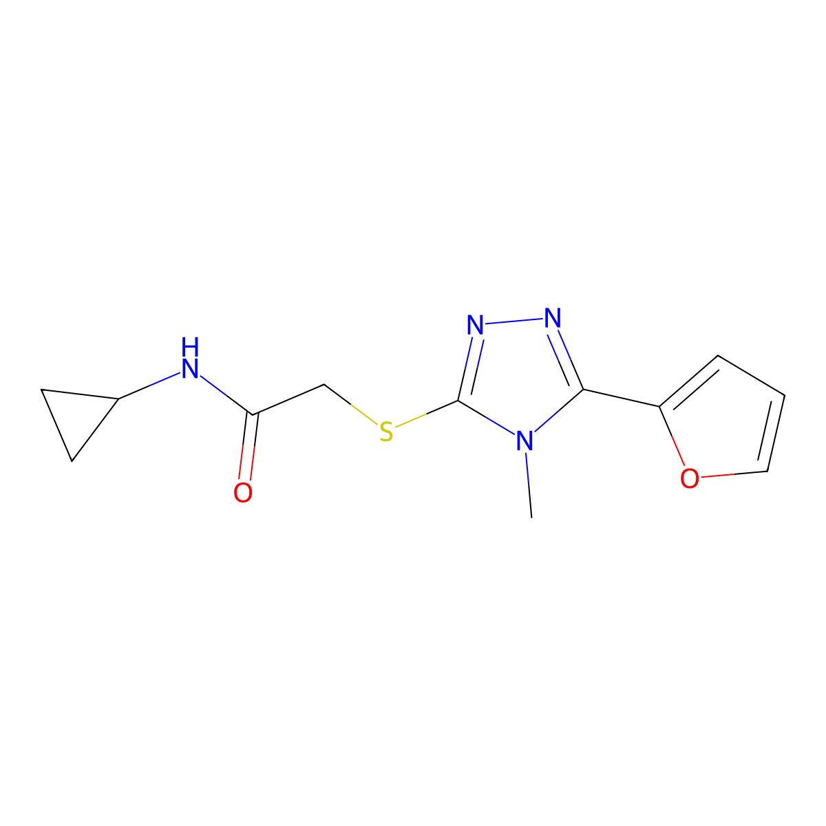 N-cyclopropyl-2-[[5-(furan-2-yl)-4-methyl-1,2,4-triazol-3-yl]sulfanyl]acetamide molecular structure, CAS 603071-83-6