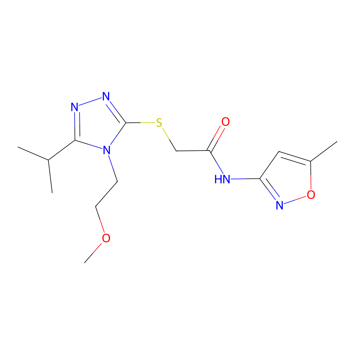 2-[[4-(2-methoxyethyl)-5-propan-2-yl-1,2,4-triazol-3-yl]sulfanyl]-N-(5-methyl-1,2-oxazol-3-yl)acetamide molecular structure, CAS 603072-78-2