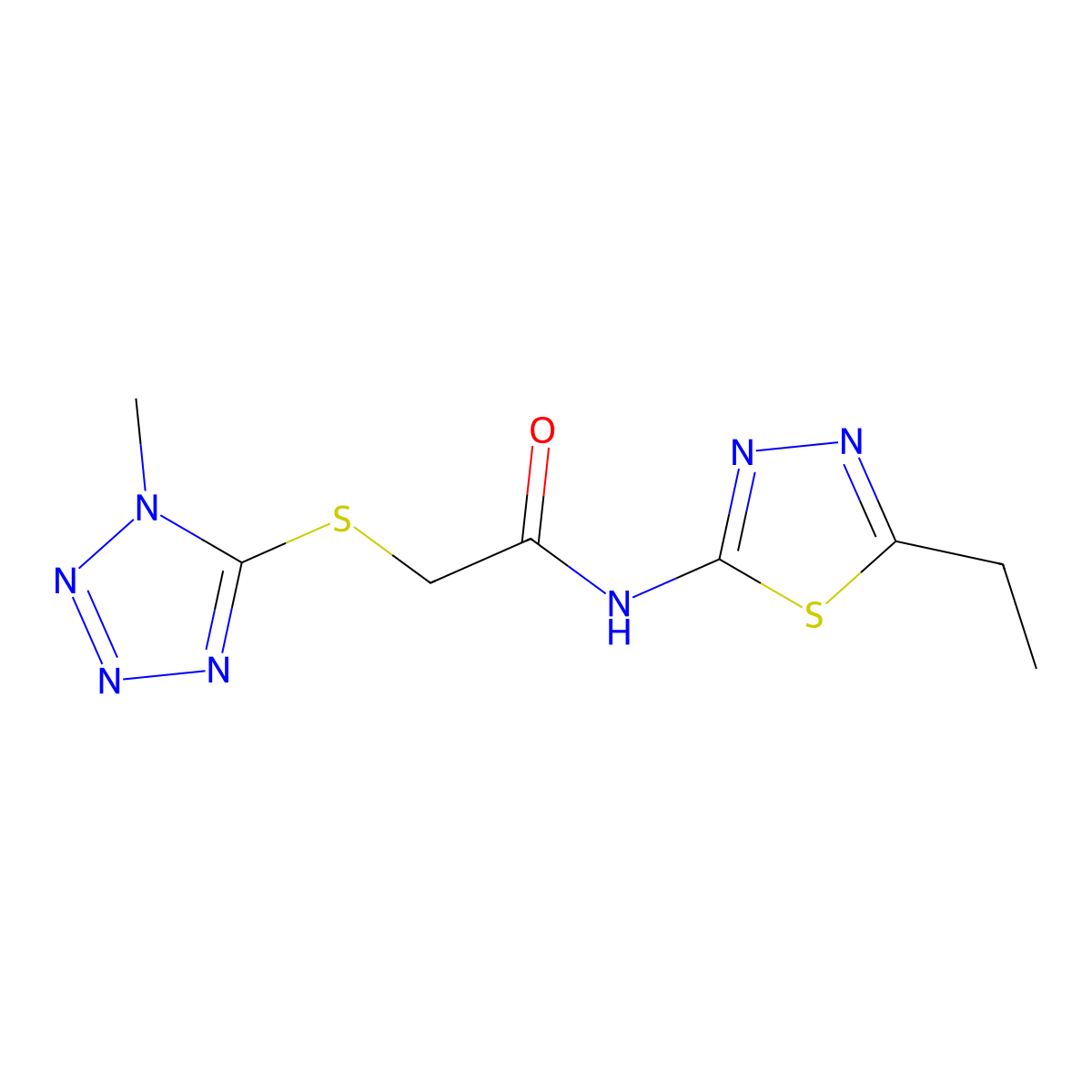 N-(5-ethyl-1,3,4-thiadiazol-2-yl)-2-(1-methyltetrazol-5-yl)sulfanylacetamide molecular structure, CAS 603078-65-5