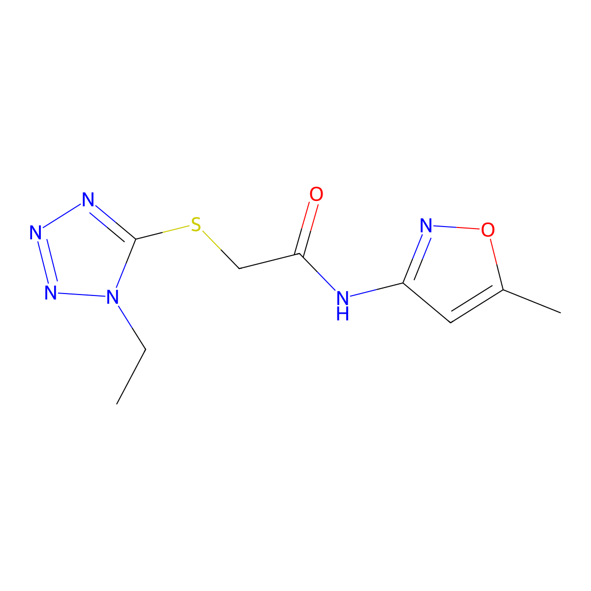 2-(1-Ethyl-1H-tetrazol-5-ylsulfanyl)-N-(5-methyl-isoxazol-3-yl)-acetamide molecular structure, CAS 603079-09-0