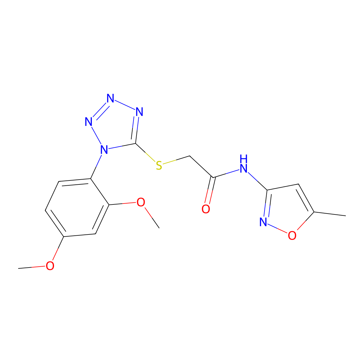 Acetamide,2-[[1-(2,4-dimethoxyphenyl)-1H-tetrazol-5-YL]thio]-N-(5-methyl-3-isoxazolyl)- molecular structure, CAS 603079-55-6