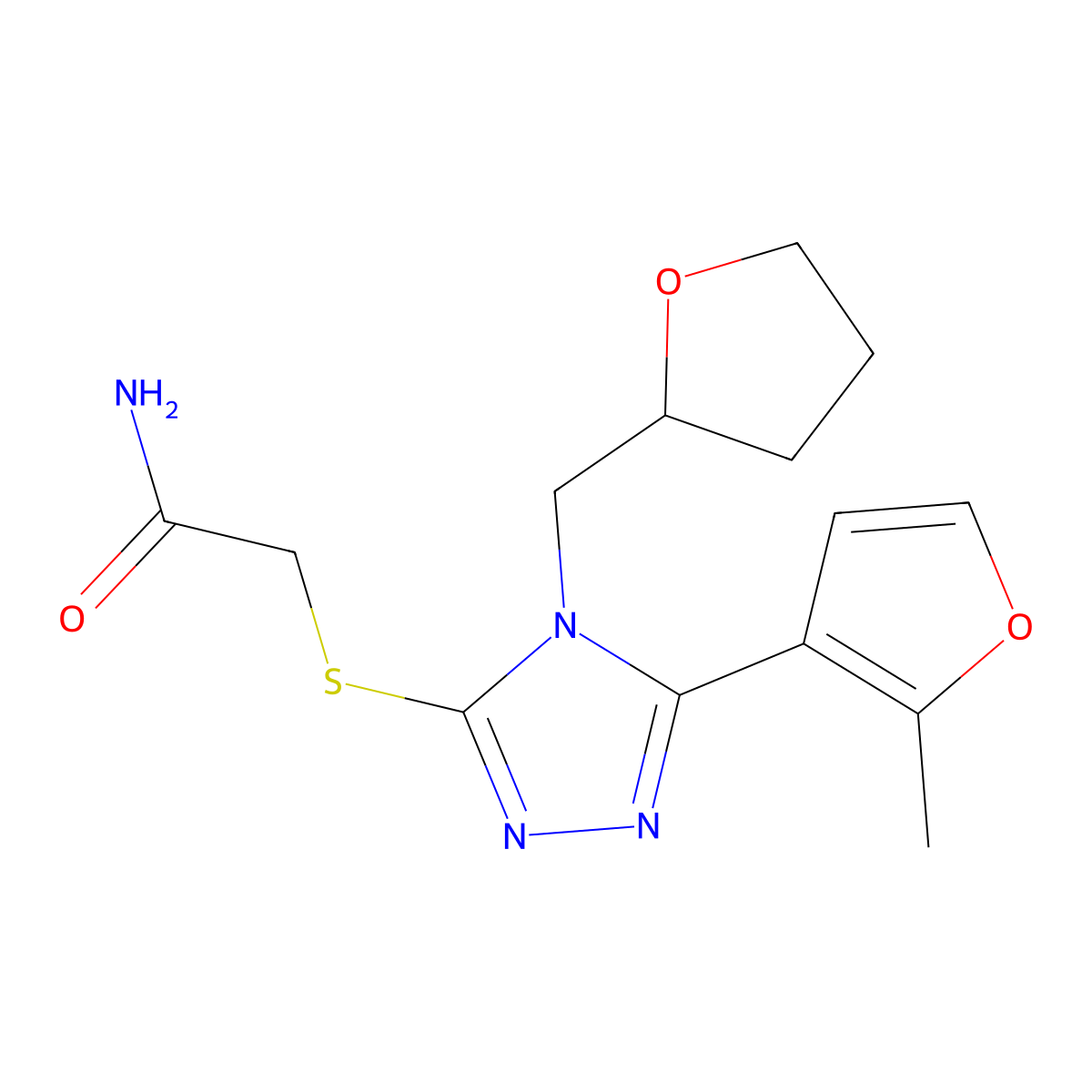 2-[[5-(2-Methylfuran-3-yl)-4-(oxolan-2-ylmethyl)-1,2,4-triazol-3-yl]sulfanyl]acetamide molecular structure, CAS 603096-14-6