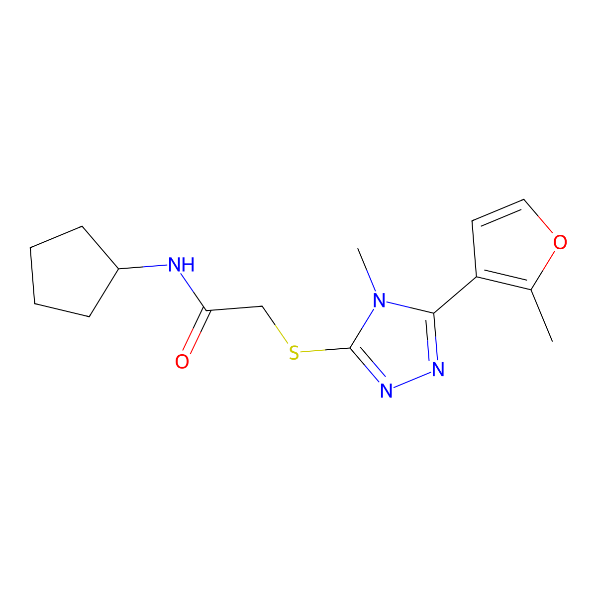 N-cyclopentyl-2-[[4-methyl-5-(2-methylfuran-3-yl)-1,2,4-triazol-3-yl]sulfanyl]acetamide molecular structure, CAS 603096-55-5