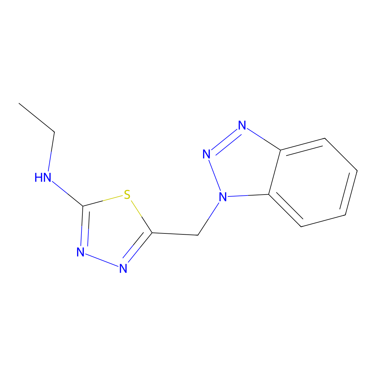 (5-Benzotriazol-1-ylmethyl-[1,3,4]thiadiazol-2-yl)-ethyl-amine molecular structure, CAS 603097-80-9