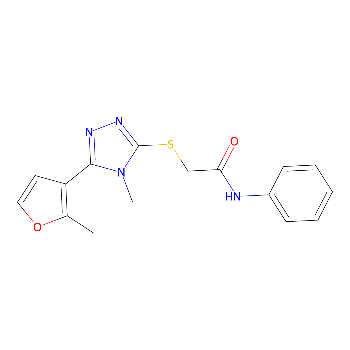 2-[[4-methyl-5-(2-methylfuran-3-yl)-1,2,4-triazol-3-yl]sulfanyl]-N-phenylacetamide molecular structure, CAS 603098-12-0