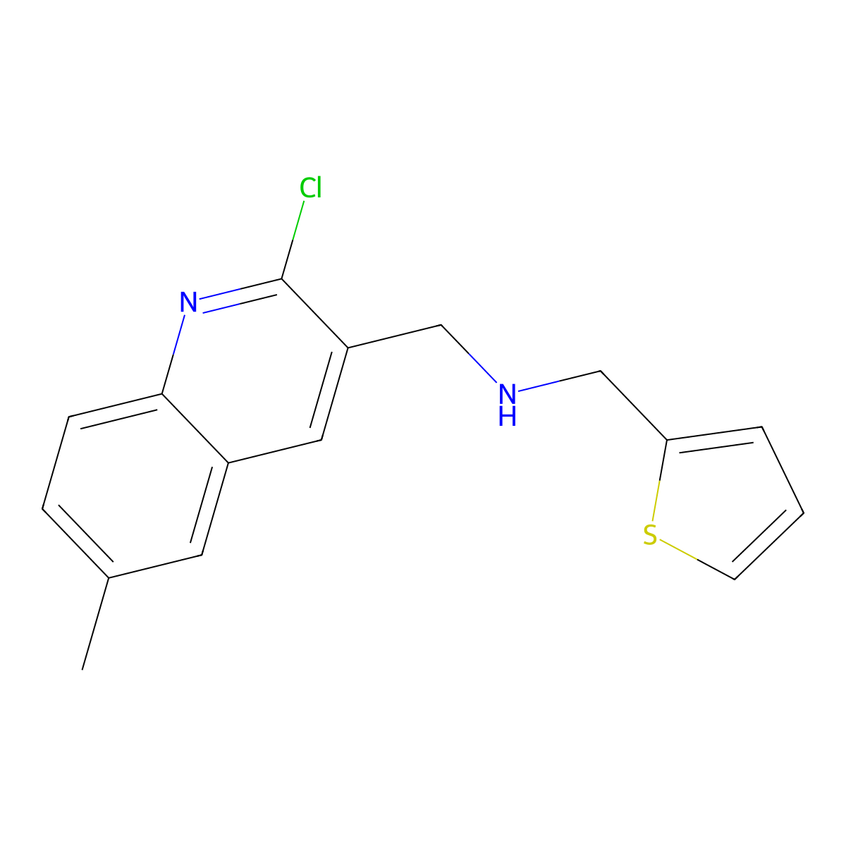 (2-Chloro-6-methyl-quinolin-3-ylmethyl)-thiophen-2-ylmethyl-amine molecular structure, CAS 603098-13-1