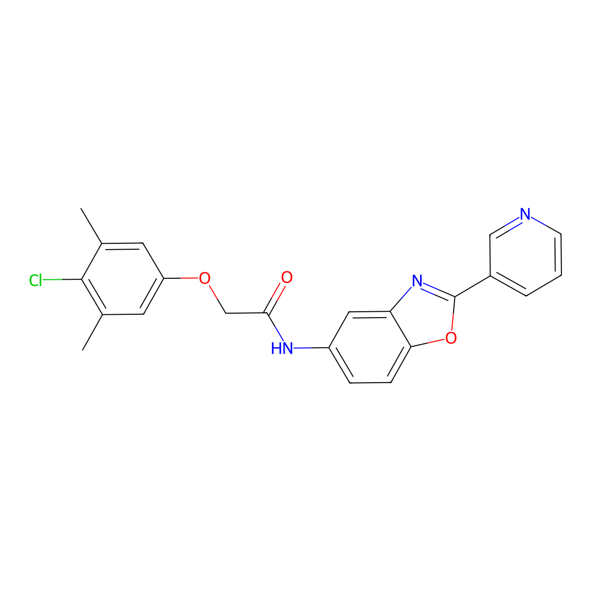 2-(4-chloro-3,5-dimethylphenoxy)-N-(2-pyridin-3-yl-1,3-benzoxazol-5-yl)acetamide molecular structure, CAS 6031-88-5