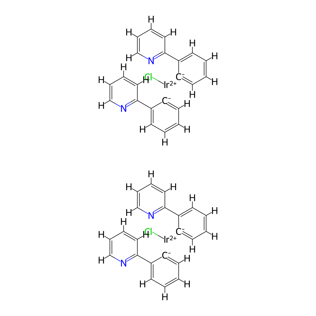 Di-μ-chlorotetrakis[2-(2-pyridinyl-kN)phenyl-kC]diiridium(III) molecular structure, CAS 603109-48-4