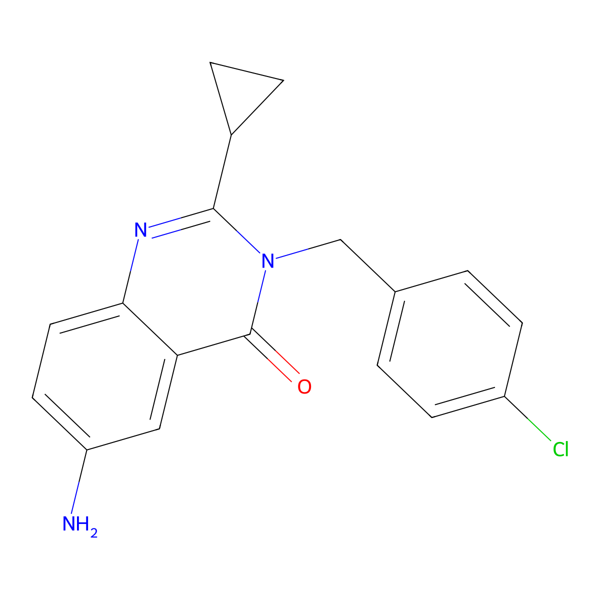 6-amino-3-(4-chlorobenzyl)-2-cyclopropylquinazolin-4(3H)-one molecular structure, CAS 603120-13-4