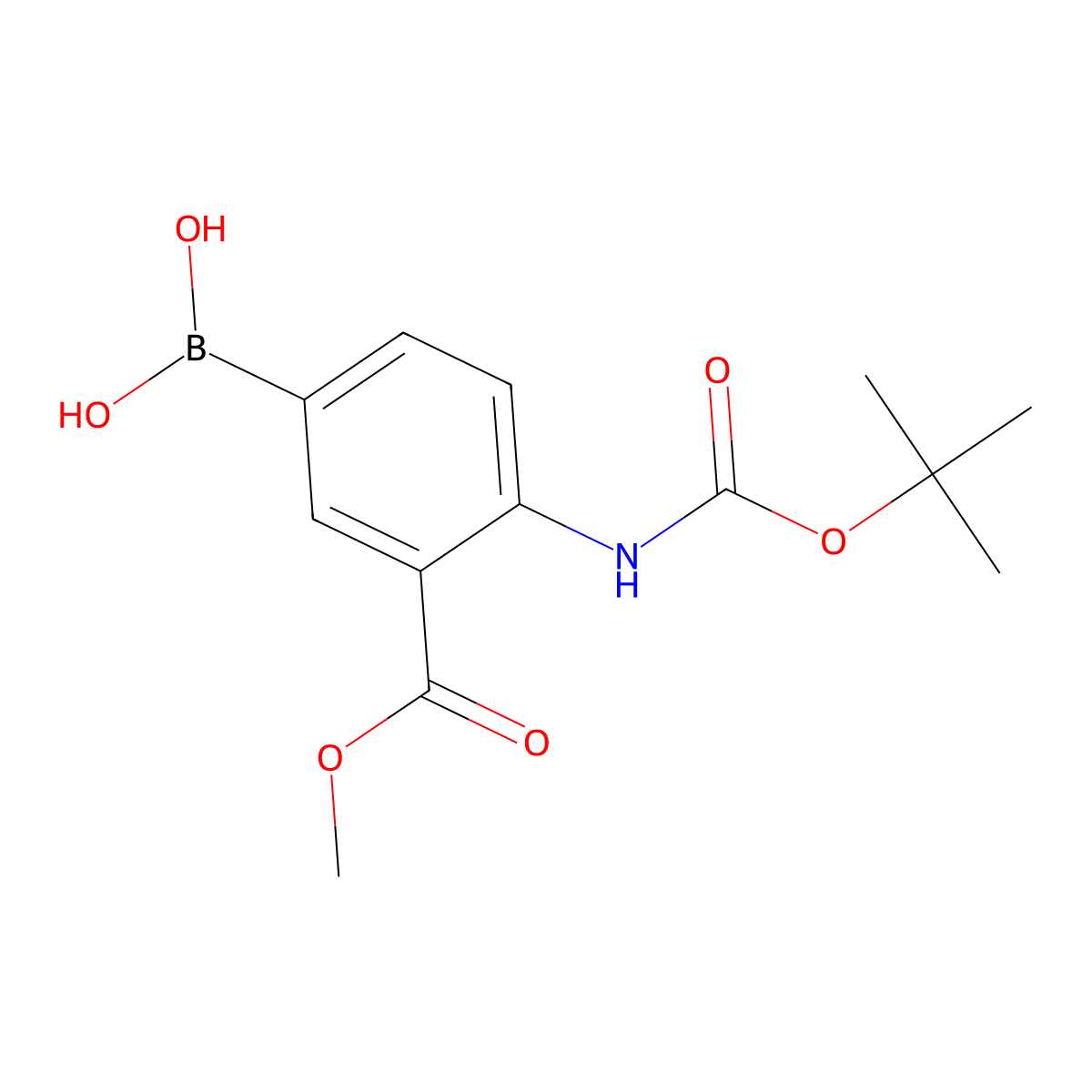 (4-{[(Tert-butoxy)carbonyl]amino}-3-(methoxycarbonyl)phenyl)boronic acid molecular structure, CAS 603122-88-9
