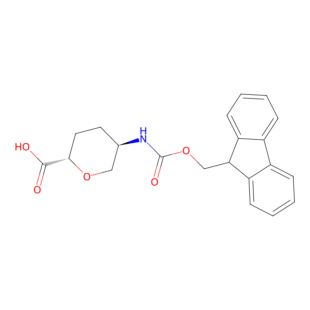 (2S,5R)-5-((((9H-Fluoren-9-YL)methoxy)carbonyl)amino)tetrahydro-2H-pyran-2-carboxylic acid molecular structure, CAS 603130-03-6