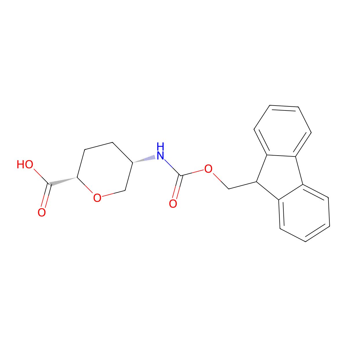 (2S,5S)-5-((((9H-Fluoren-9-YL)methoxy)carbonyl)amino)tetrahydro-2H-pyran-2-carboxylic acid molecular structure, CAS 603130-05-8