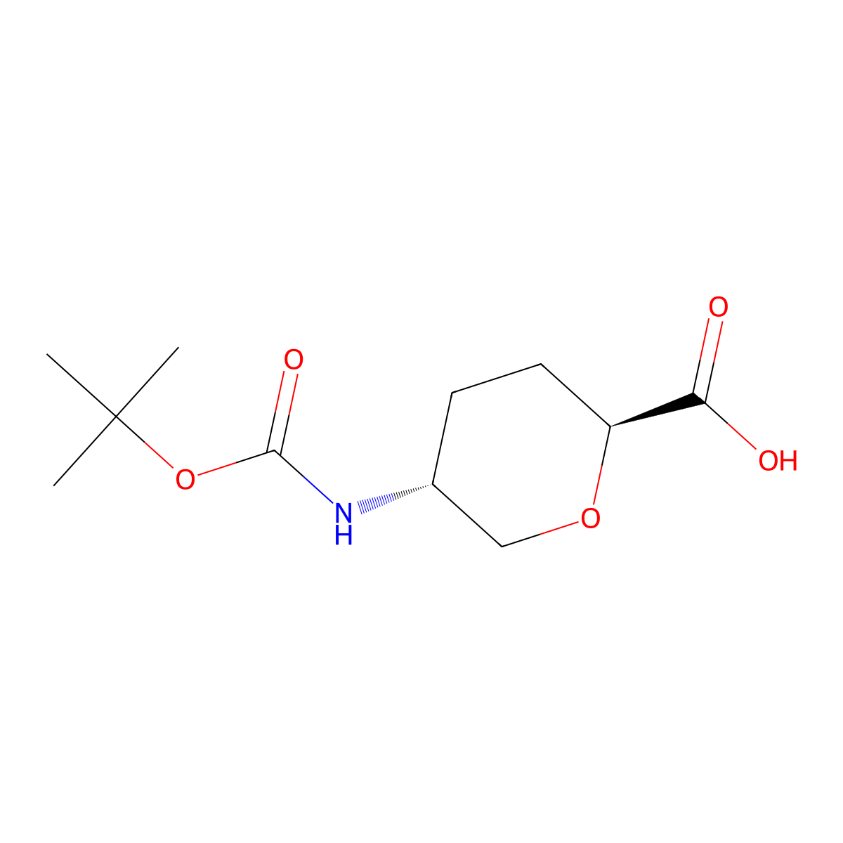 (2S,5R)-5-((tert-Butoxycarbonyl)amino)tetrahydro-2H-pyran-2-carboxylic acid molecular structure, CAS 603130-13-8