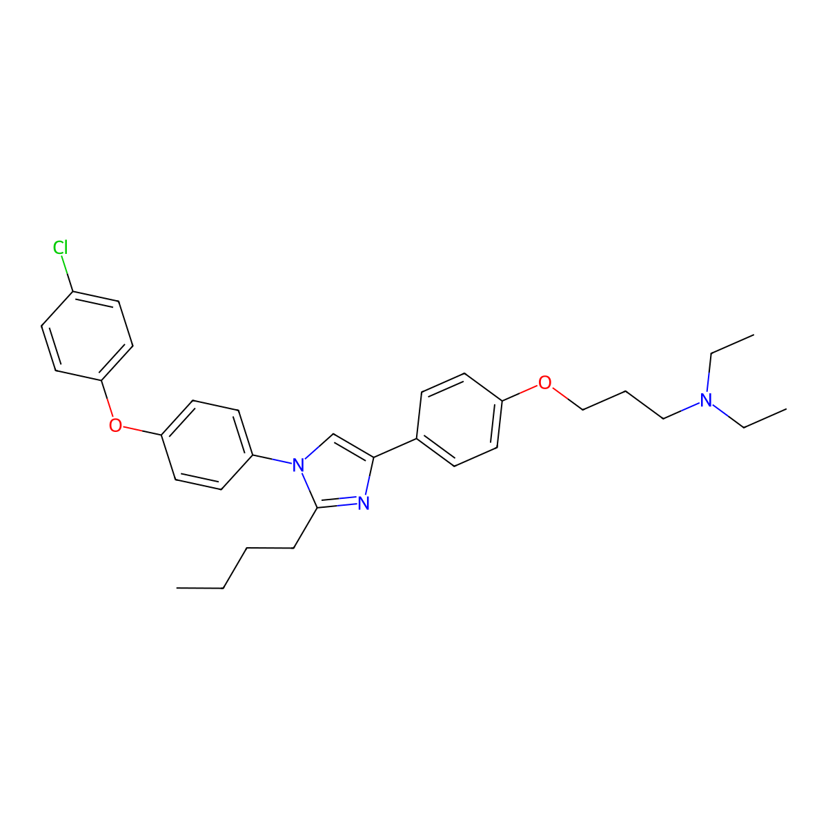 3-(4-(2-Butyl-1-(4-(4-chlorophenoxy)phenyl)-1H-imidazol-4-yl)phenoxy)-N,N-diethyl-1-propanamine molecular structure, CAS 603148-36-3
