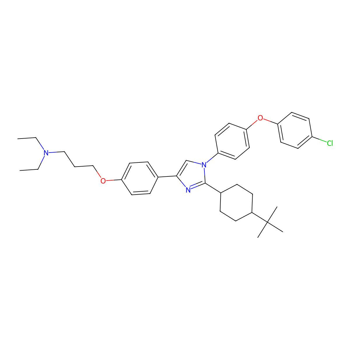 N-[3-[4-[2-(4-tert-Butylcyclohexyl)-1-[4-(4-chlorophenoxy)phenyl]-1H-imidazol-4-yl]phenoxy]propyl]-N,N-diethylamine molecular structure, CAS 603149-16-2