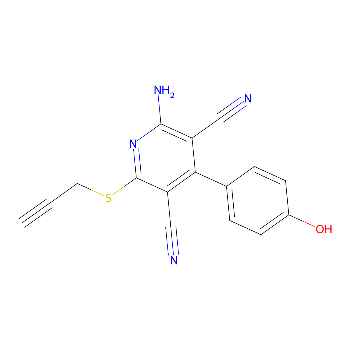 2-Amino-4-(4-hydroxyphenyl)-6-(2-propynylsulfanyl)-3,5-pyridinedicarbonitrile molecular structure, CAS 6032-89-9