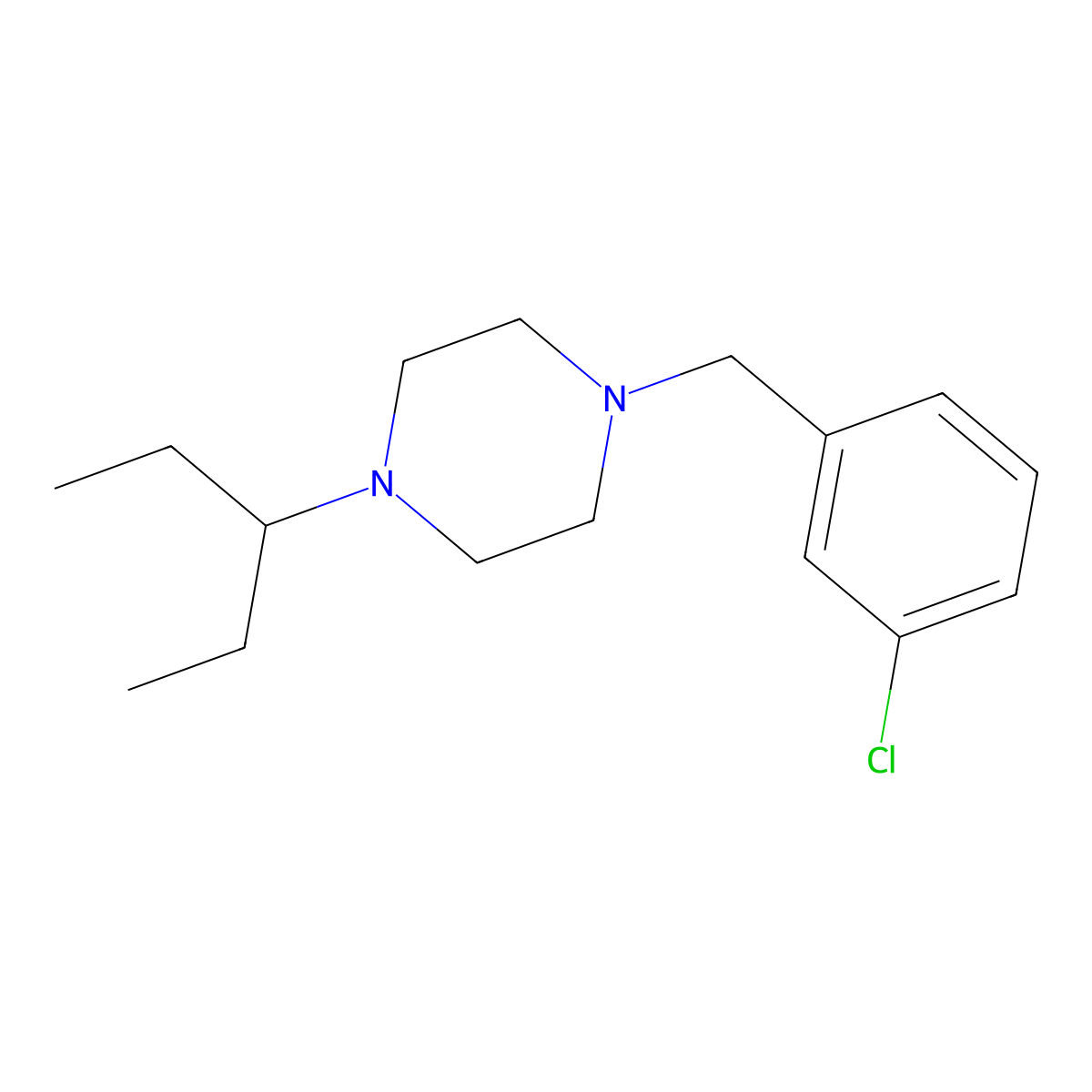 1-(3-Chlorobenzyl)-4-(pentan-3-yl)piperazine molecular structure, CAS 6033-67-6