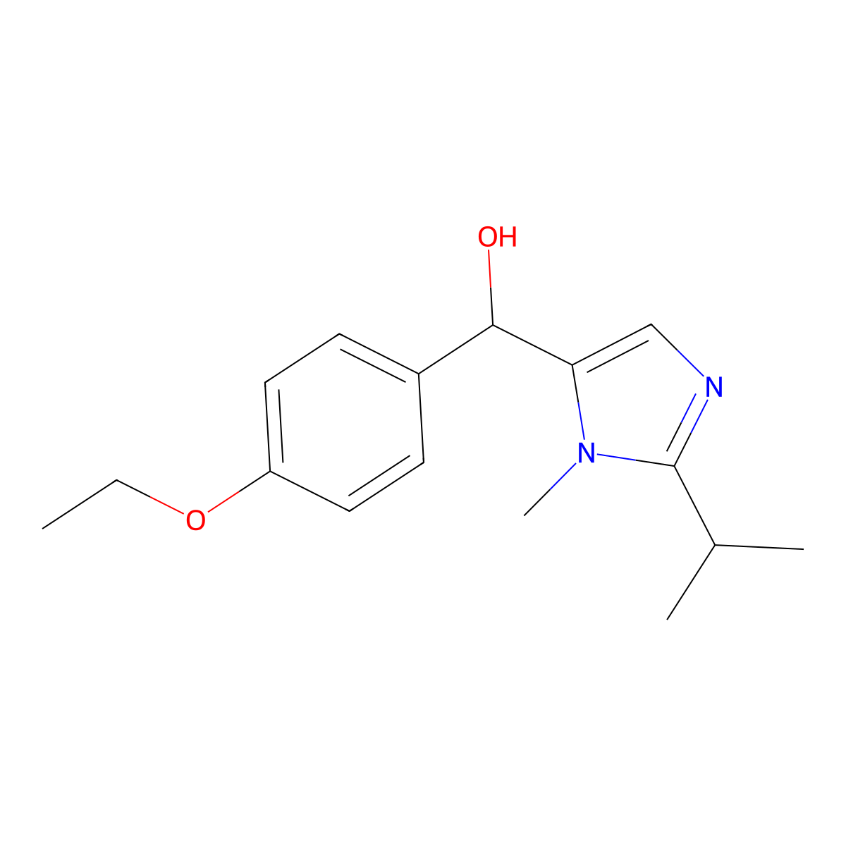 (4-ethoxyphenyl)[1-methyl-2-(propan-2-yl)-1H-imidazol-5-yl]methanol molecular structure, CAS 6033-95-0
