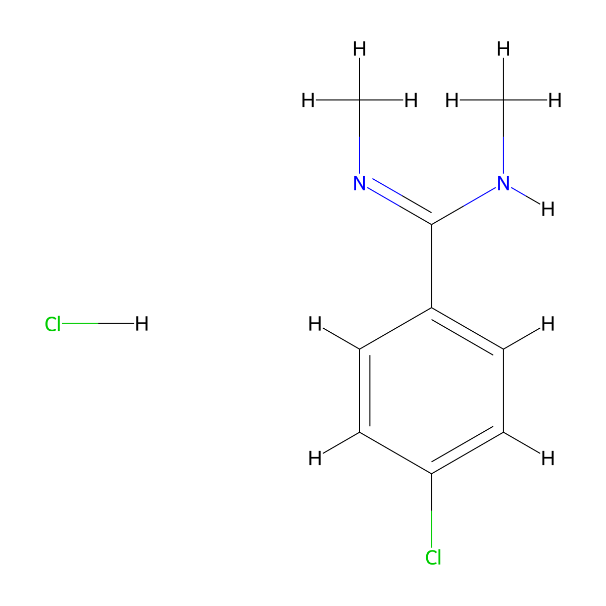 4-Chloro-N,N'-dimethylbenzene-1-carboximidamide--hydrogen chloride (1/1) molecular structure, CAS 60336-43-8