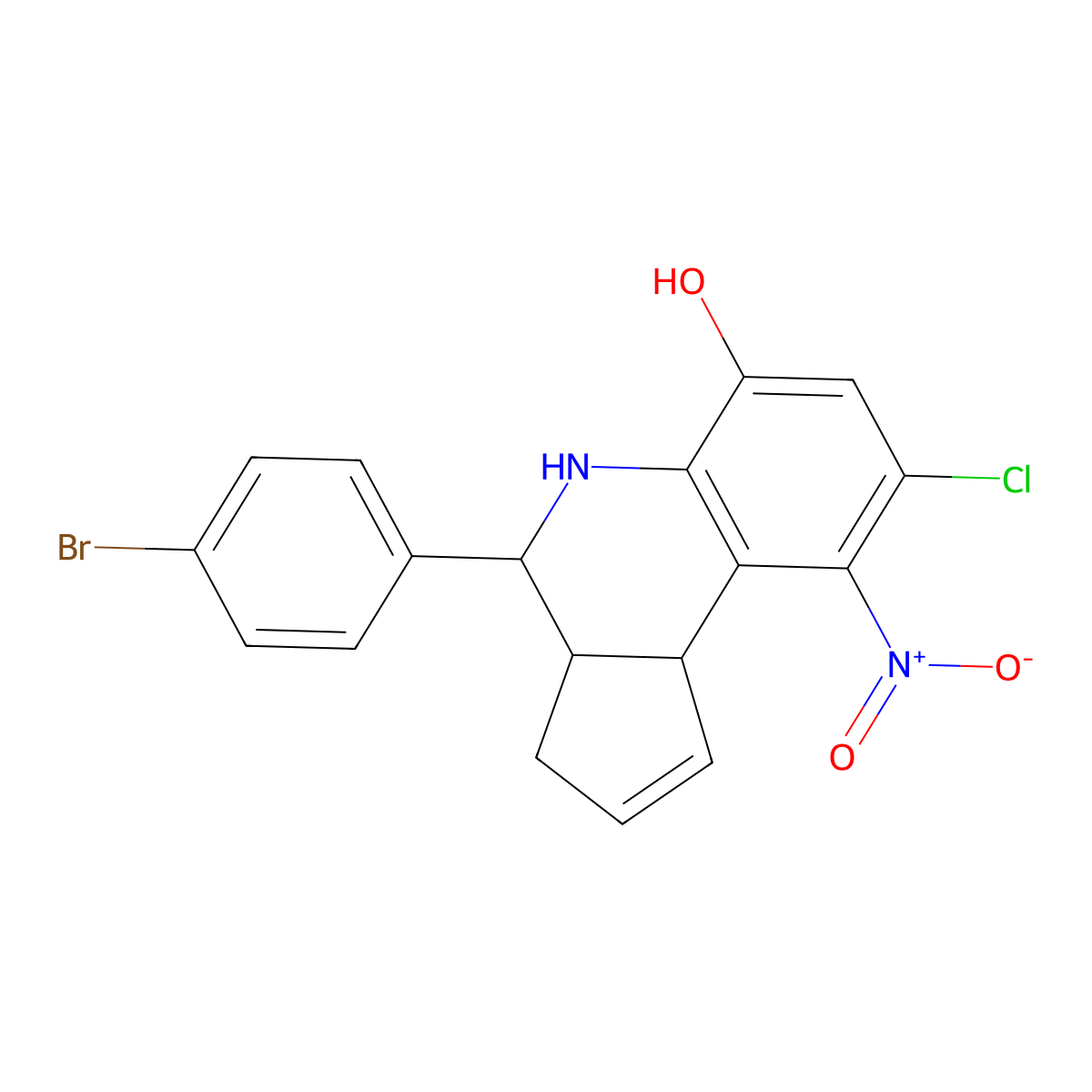 4-(4-bromophenyl)-8-chloro-9-nitro-3a,4,5,9b-tetrahydro-3H-cyclopenta[c]quinolin-6-ol molecular structure, CAS 6034-53-3