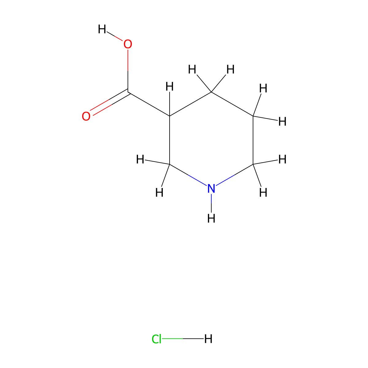 Piperidine-3-carboxylic acid hydrochloride molecular structure, CAS 6034-80-6