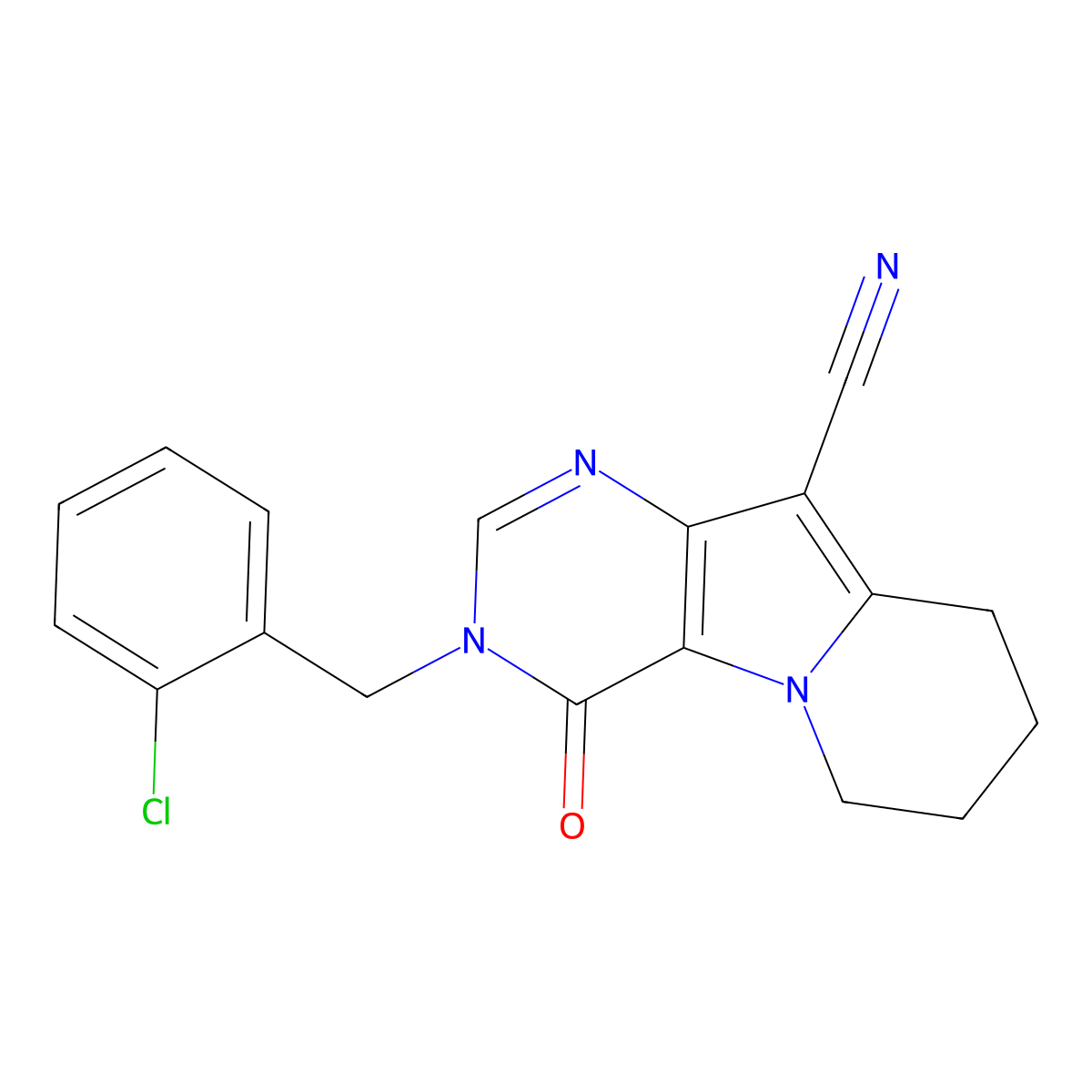 3-[(2-Chlorophenyl)methyl]-4-oxo-6,7,8,9-tetrahydropyrimido[4,5-b]indolizine-10-carbonitrile molecular structure, CAS 6035-09-2