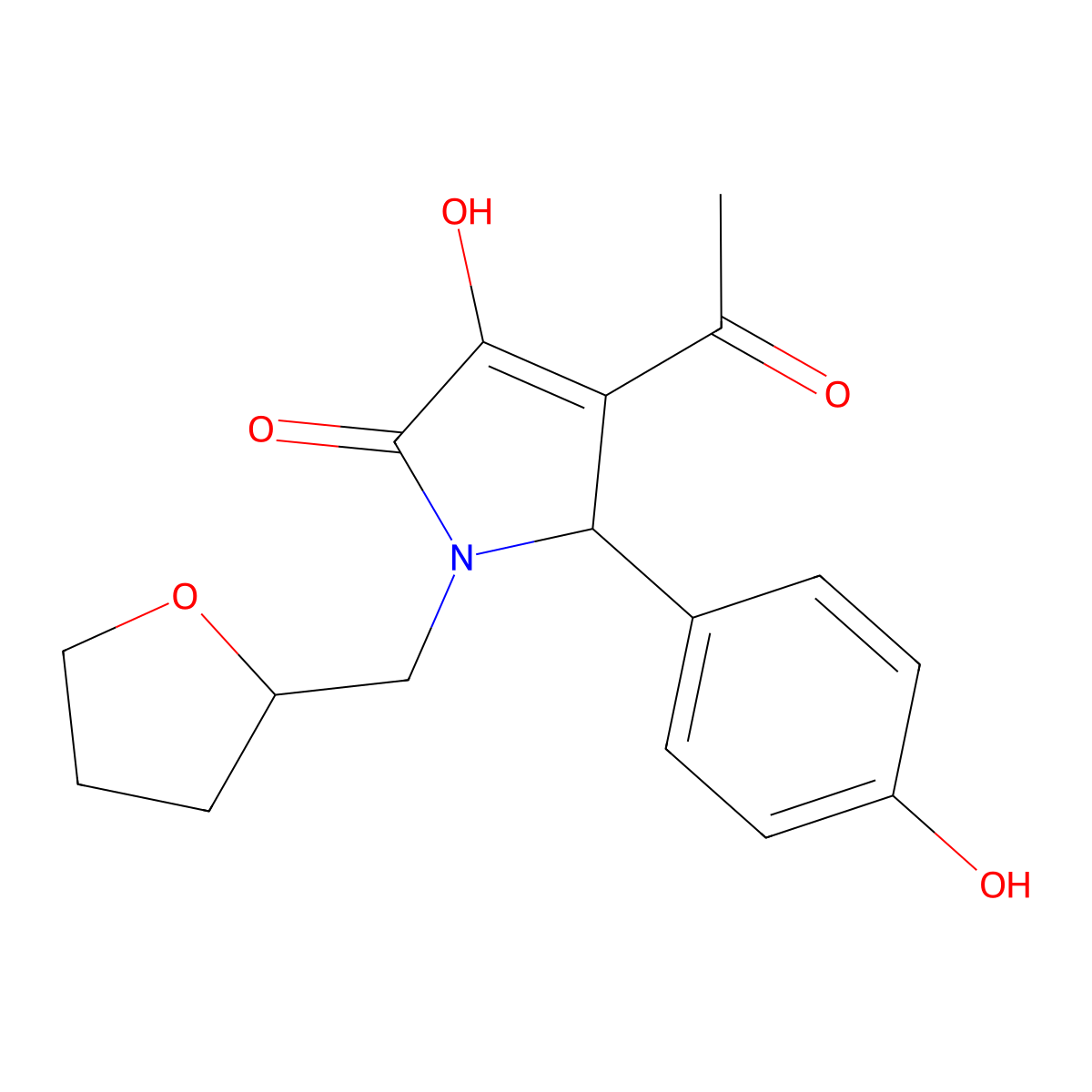 4-Acetyl-3-hydroxy-5-(4-hydroxyphenyl)-1-[(oxolan-2-yl)methyl]-1,5-dihydro-2H-pyrrol-2-one molecular structure, CAS 6035-76-3
