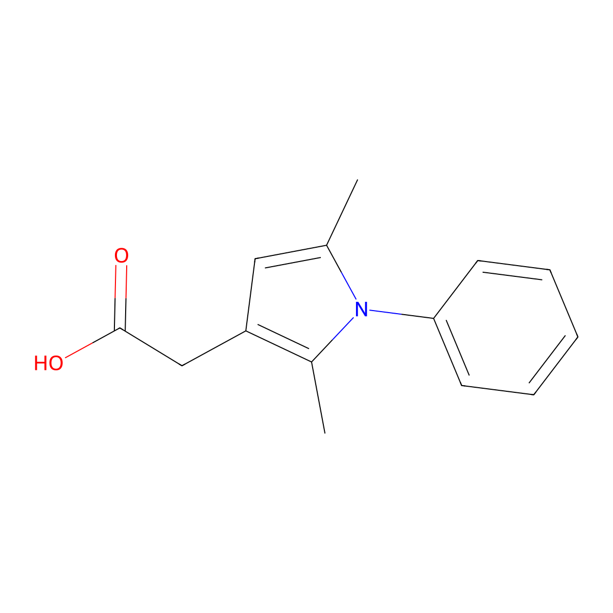 1H-Pyrrole-3-acetic acid, 2,5-dimethyl-1-phenyl- molecular structure, CAS 60352-47-8