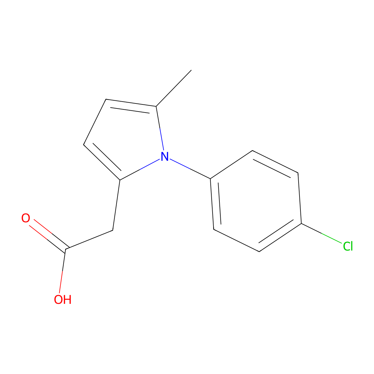 1H-Pyrrole-2-acetic acid, 1-(4-chlorophenyl)-5-methyl- molecular structure, CAS 60352-49-0