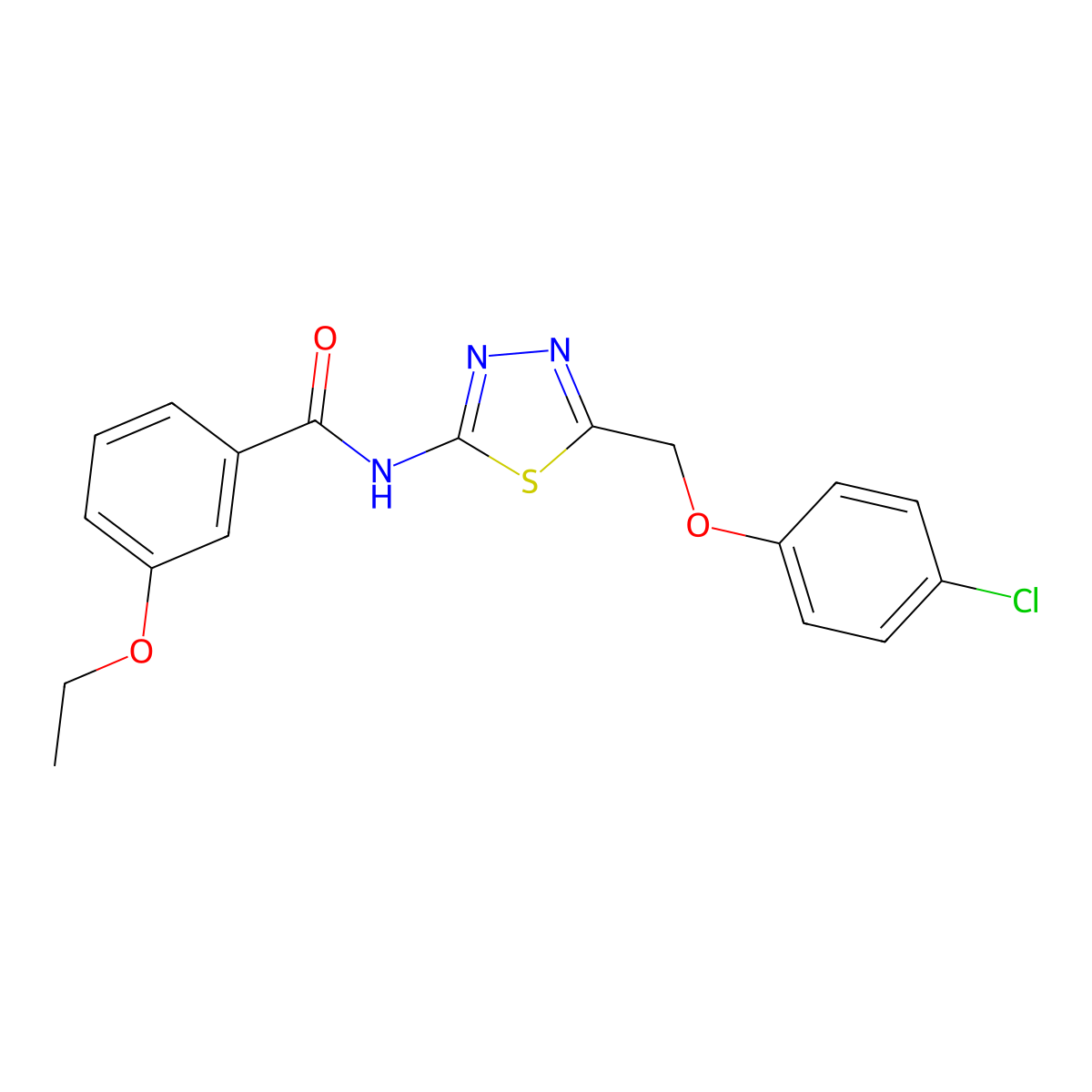N-{5-[(4-chlorophenoxy)methyl]-1,3,4-thiadiazol-2-yl}-3-ethoxybenzamide molecular structure, CAS 6036-91-5