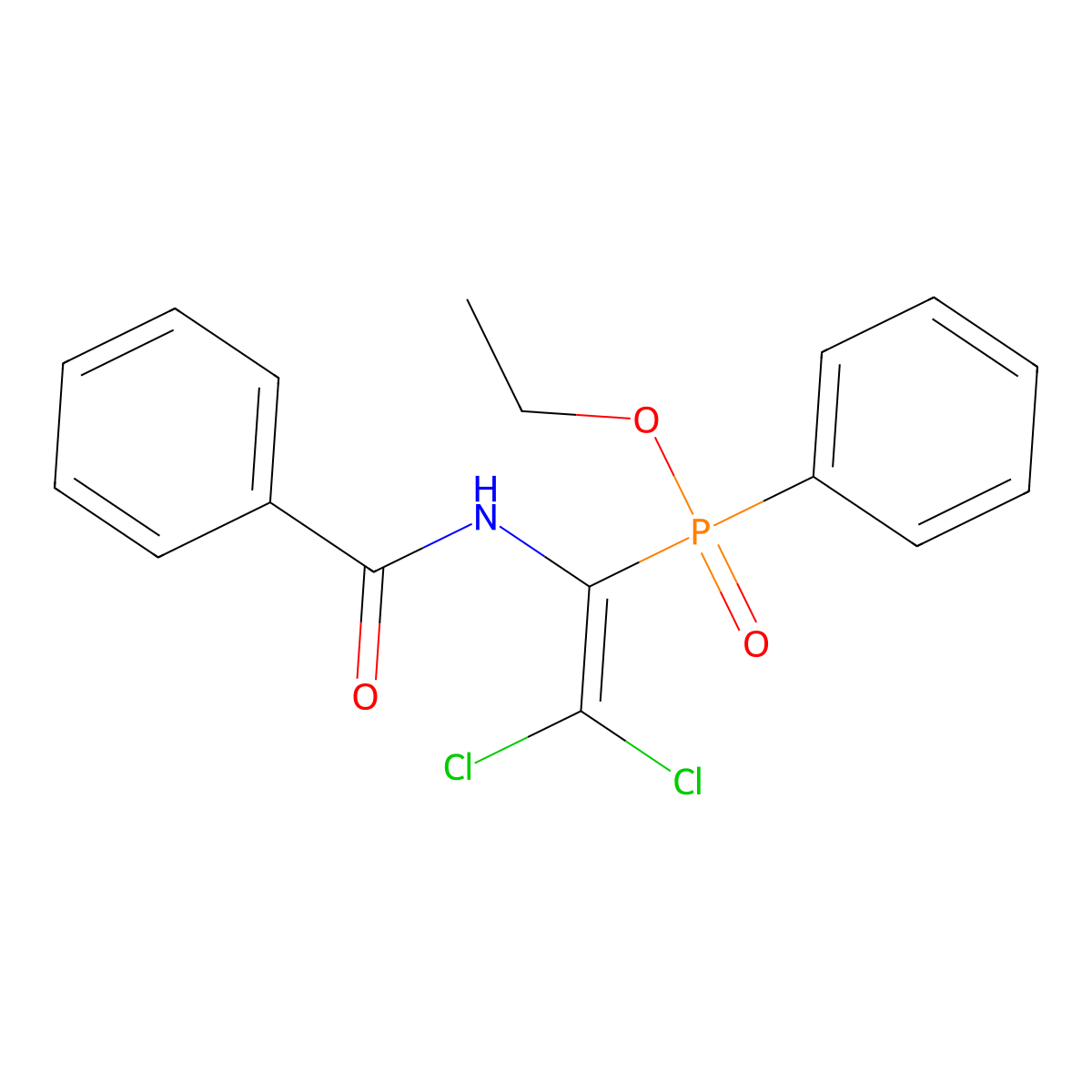 Ethyl (1-benzamido-2,2-dichlorovinyl)(phenyl)phosphinate molecular structure, CAS 60367-17-1