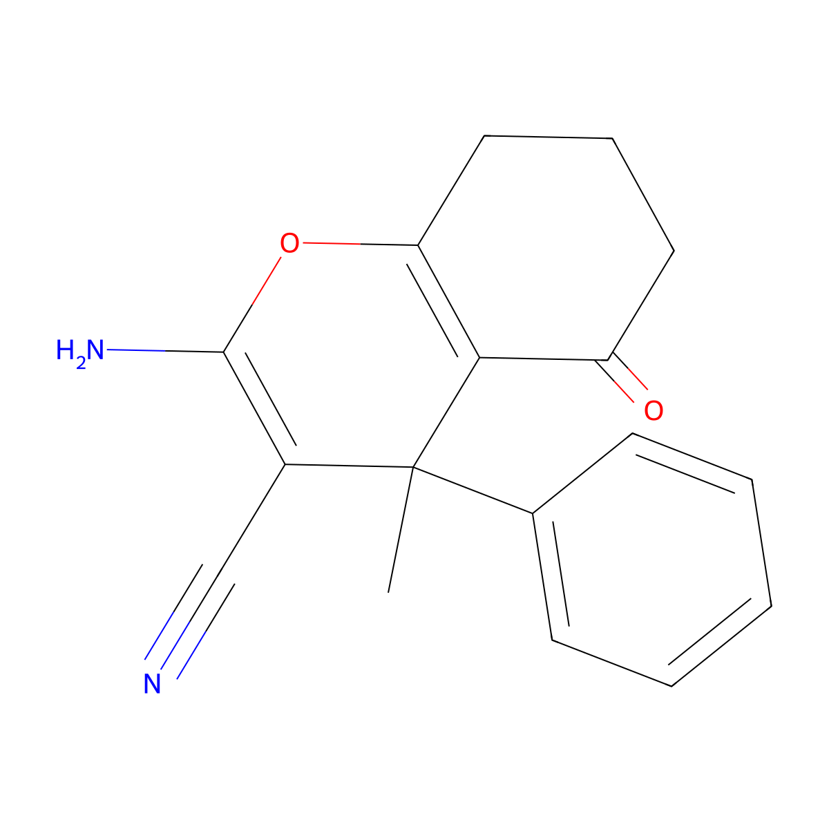 2-amino-4-methyl-5-oxo-4-phenyl-7,8-dihydro-6H-chromene-3-carbonitrile molecular structure, CAS 6037-76-9