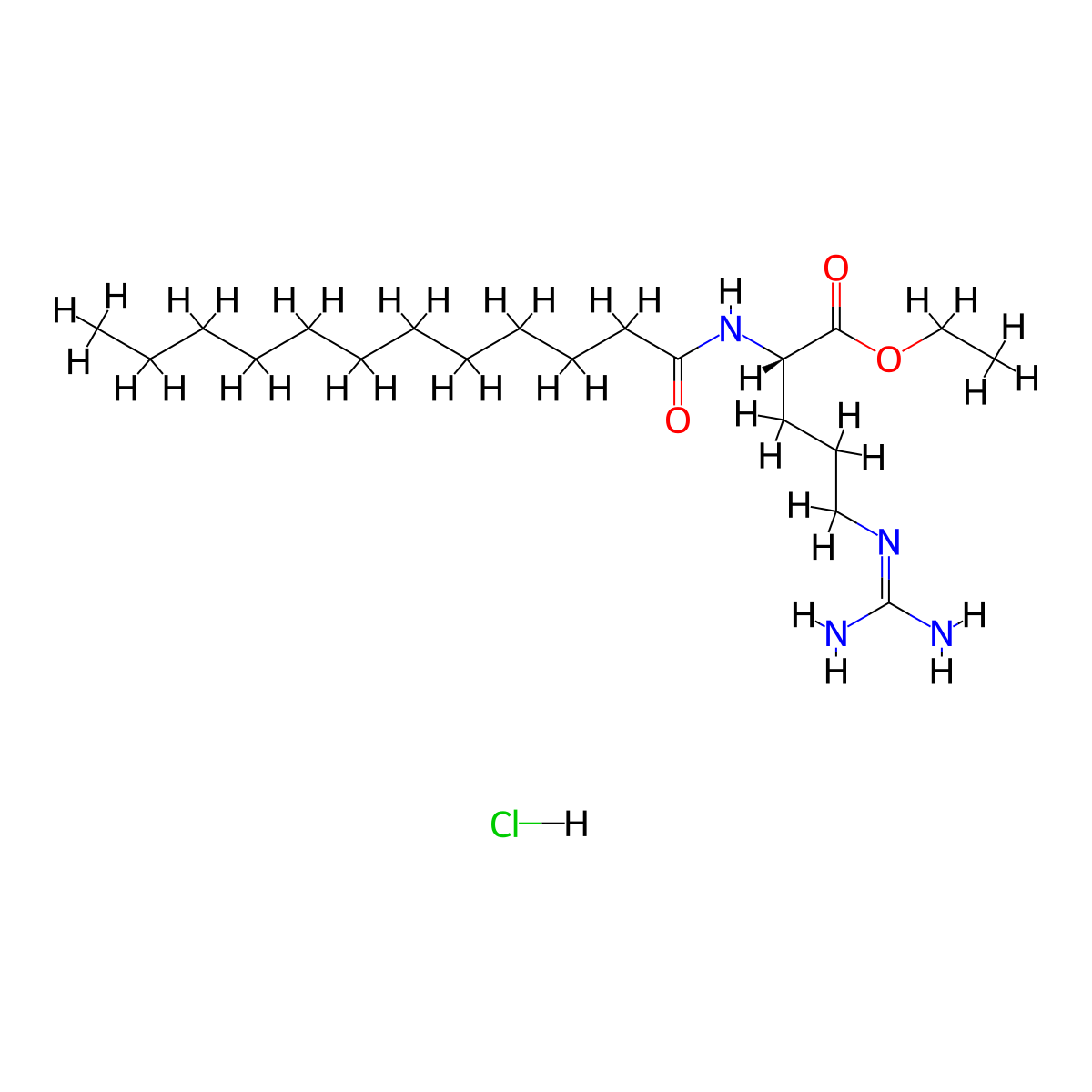 Ethyl-Nalpha-lauroyl-L-arginate hydrochloride molecular structure, CAS 60372-77-2