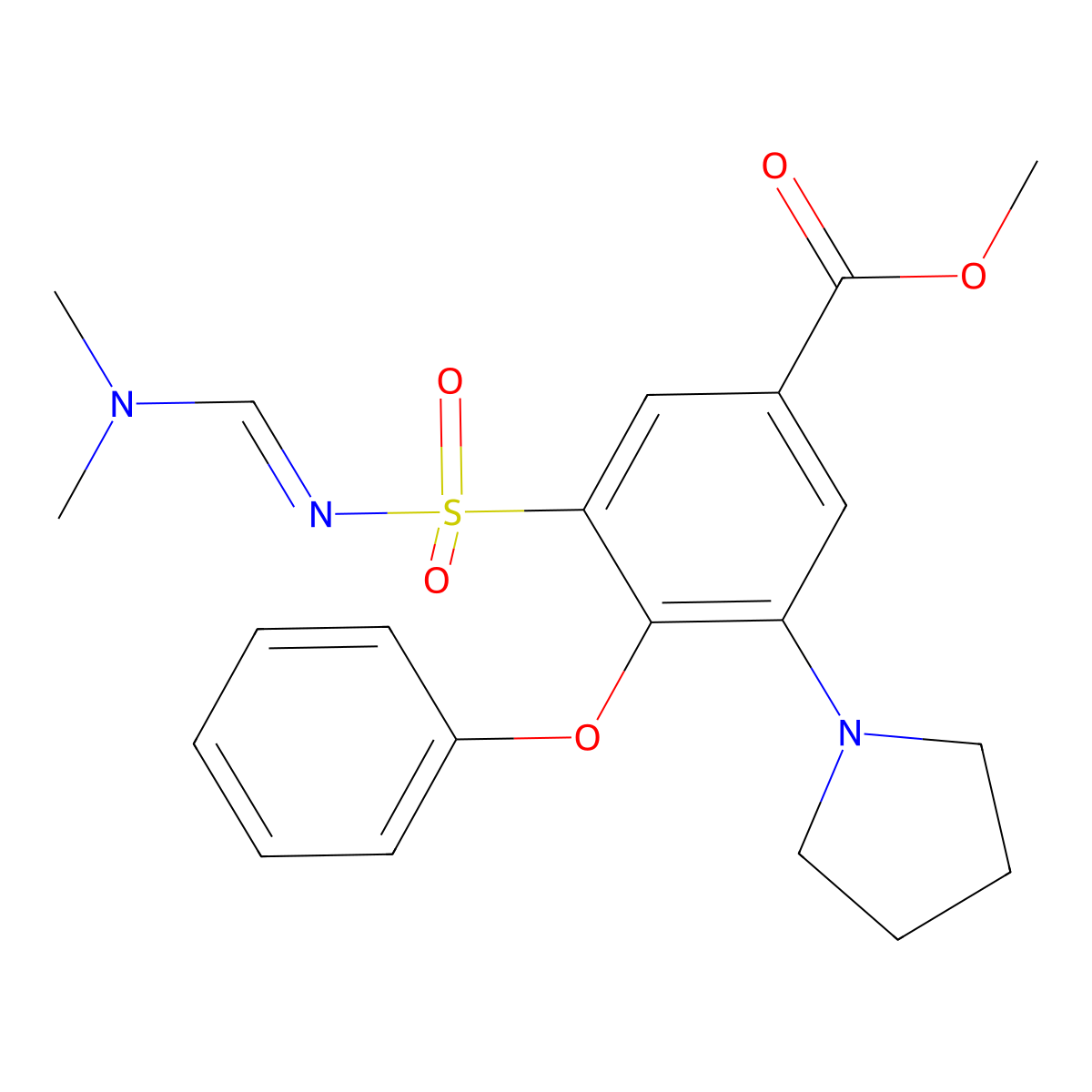 Methyl 3-((((dimethylamino)methylene)amino)sulphonyl)-4-phenoxy-5-(1-pyrrolidinyl)benzoate molecular structure, CAS 60376-76-3