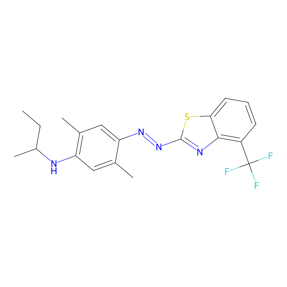 Benzenamine, 2,5-dimethyl-N-(1-methylpropyl)-4-(2-(4-(trifluoromethyl)-2-benzothiazolyl)diazenyl)- molecular structure, CAS 60388-23-0
