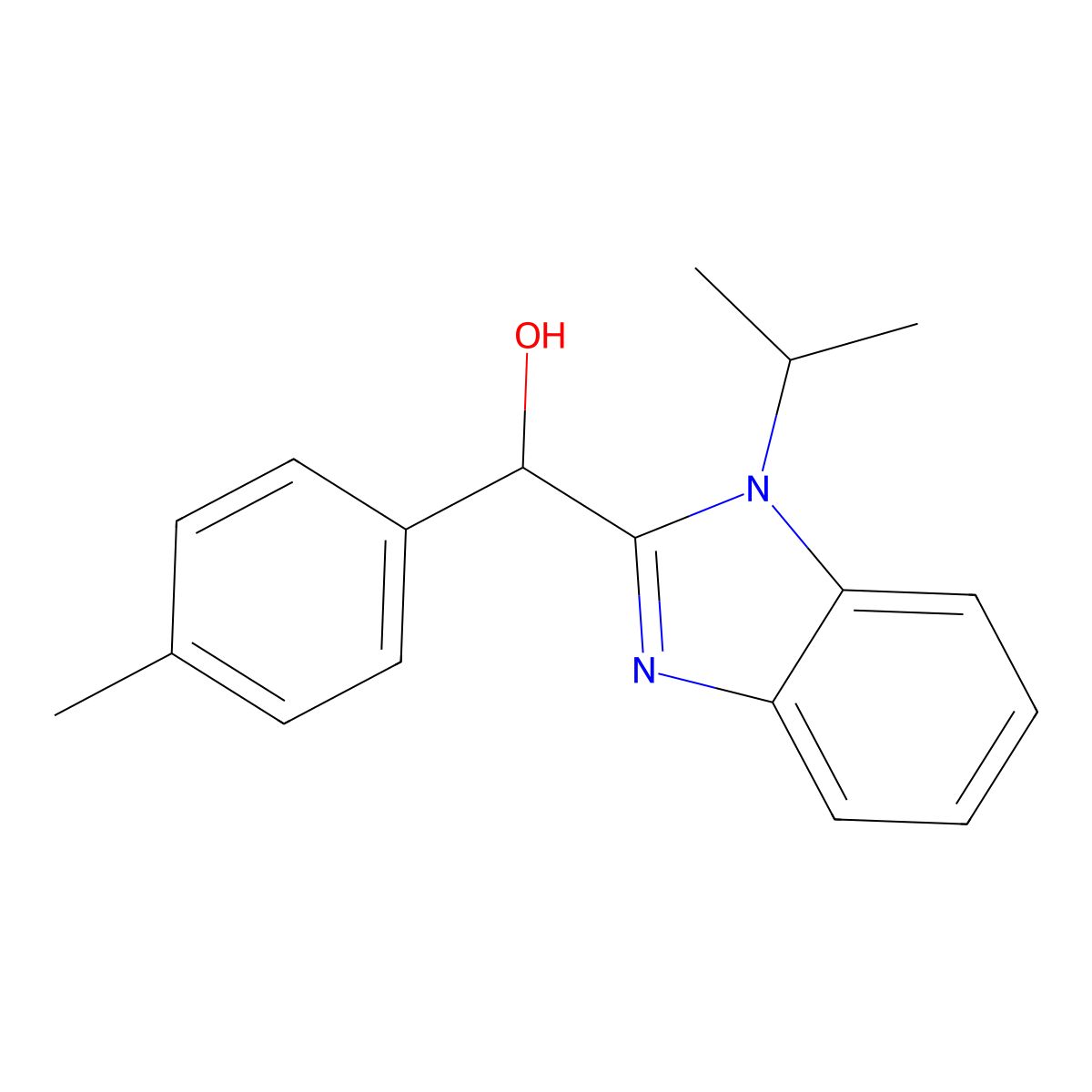 (1-isopropyl-1H-benzimidazol-2-yl)(4-methylphenyl)methanol molecular structure, CAS 6039-04-9