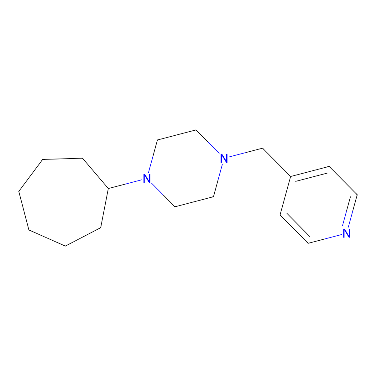 1-Cycloheptyl-4-(pyridin-4-ylmethyl)piperazine molecular structure, CAS 6039-17-4
