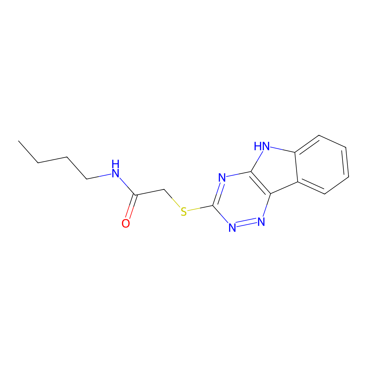 N-butyl-2-(5H-[1,2,4]triazino[5,6-b]indol-3-ylsulfanyl)acetamide molecular structure, CAS 603945-96-6