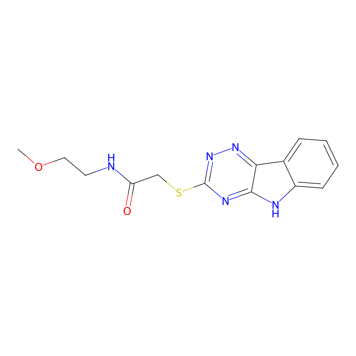 Acetamide,N-(2-methoxyethyl)-2-(2H-1,2,4-triazino[5,6-B]indol-3-ylthio)- molecular structure, CAS 603945-97-7