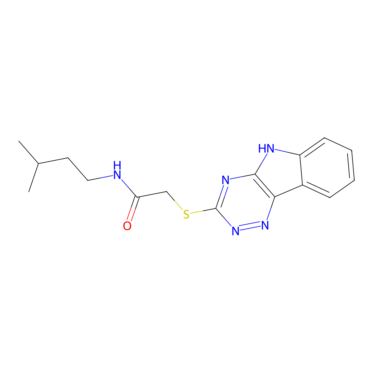 N-(3-methylbutyl)-2-(5H-[1,2,4]triazino[5,6-b]indol-3-ylsulfanyl)acetamide molecular structure, CAS 603946-01-6