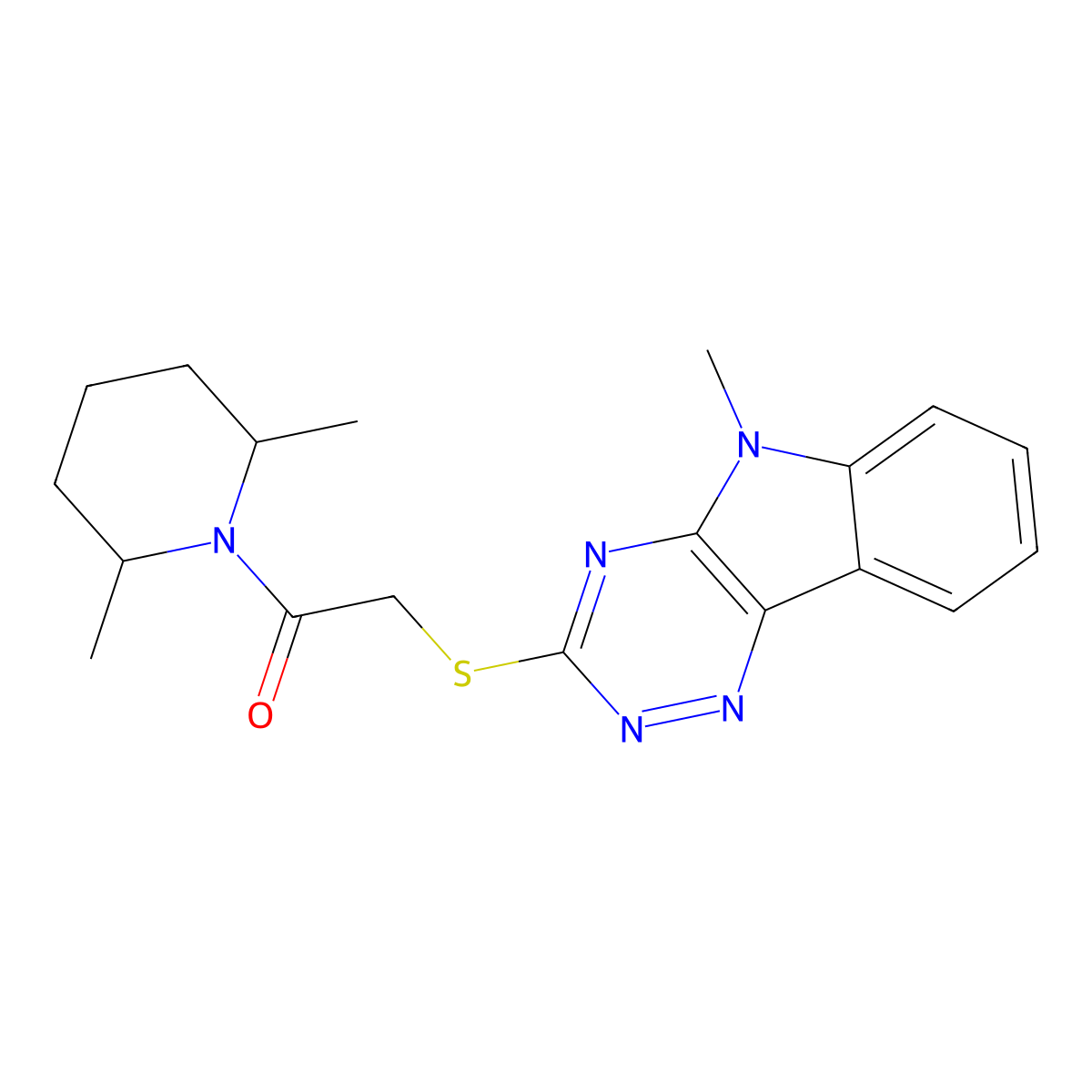 1-(2,6-Dimethylpiperidin-1-yl)-2-[(5-methyl-[1,2,4]triazino[5,6-b]indol-3-yl)sulfanyl]ethanone molecular structure, CAS 603946-12-9
