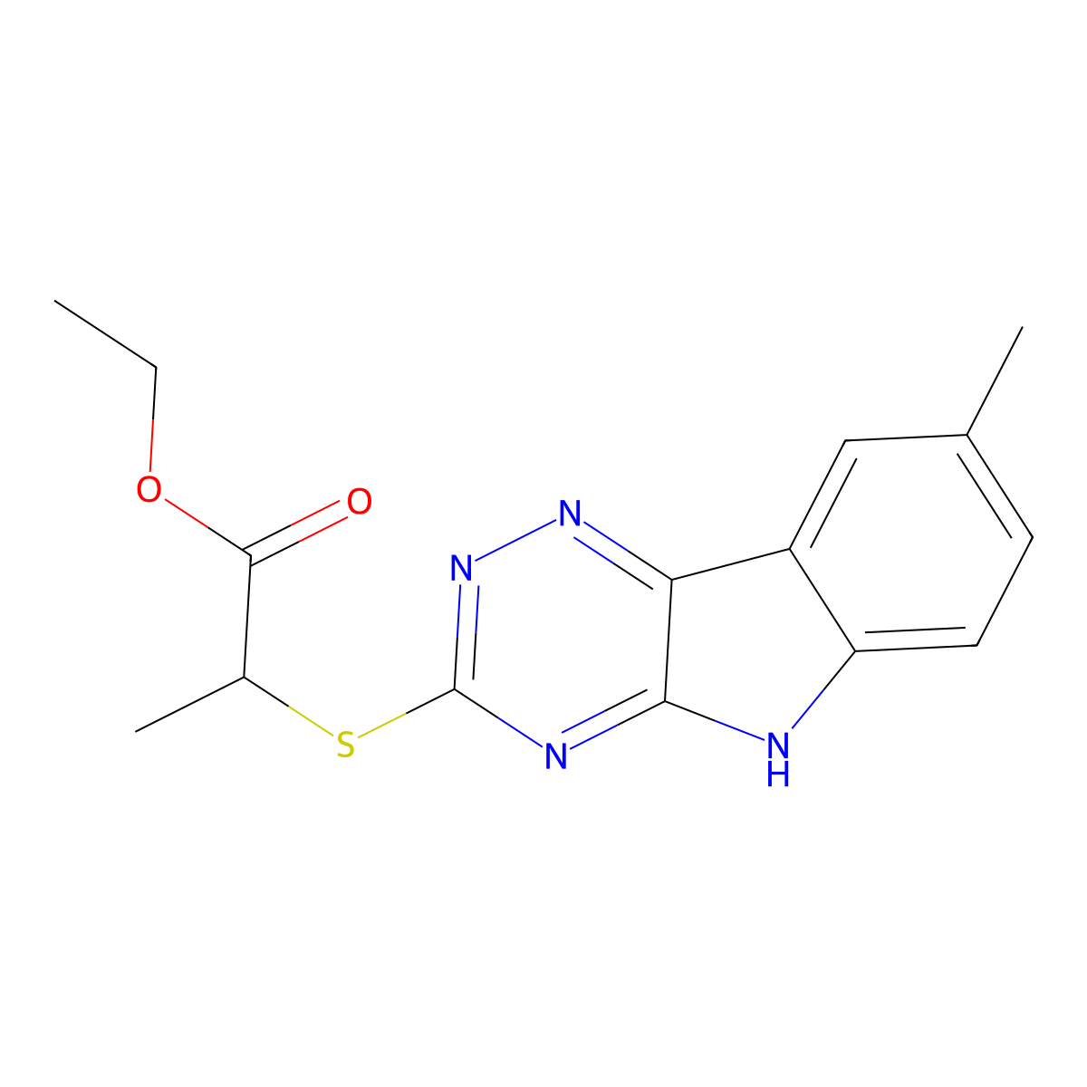 ethyl 2-[(8-methyl-5H-[1,2,4]triazino[5,6-b]indol-3-yl)sulfanyl]propanoate molecular structure, CAS 603946-19-6