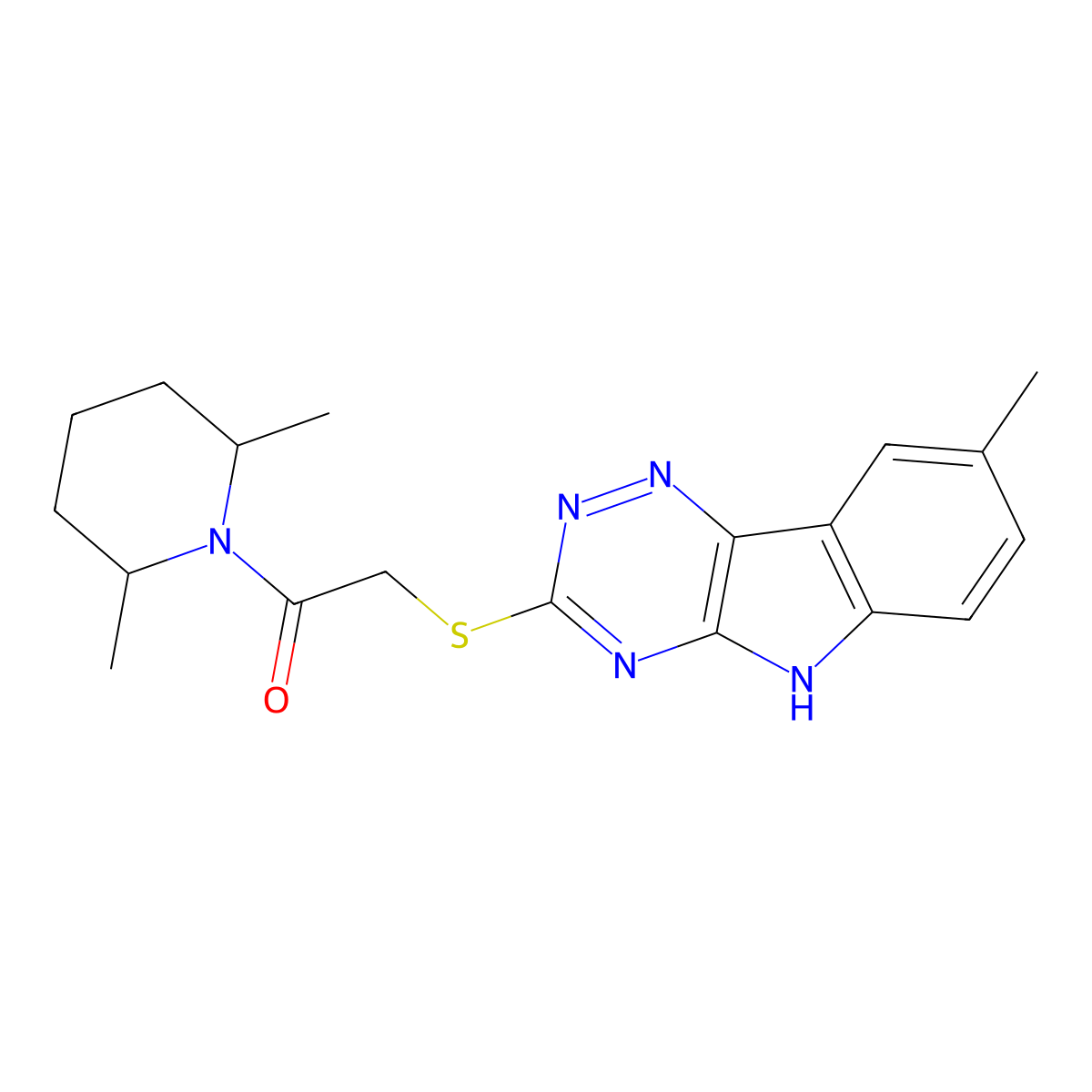 1-(2,6-dimethylpiperidin-1-yl)-2-[(8-methyl-5H-[1,2,4]triazino[5,6-b]indol-3-yl)sulfanyl]ethanone molecular structure, CAS 603946-25-4