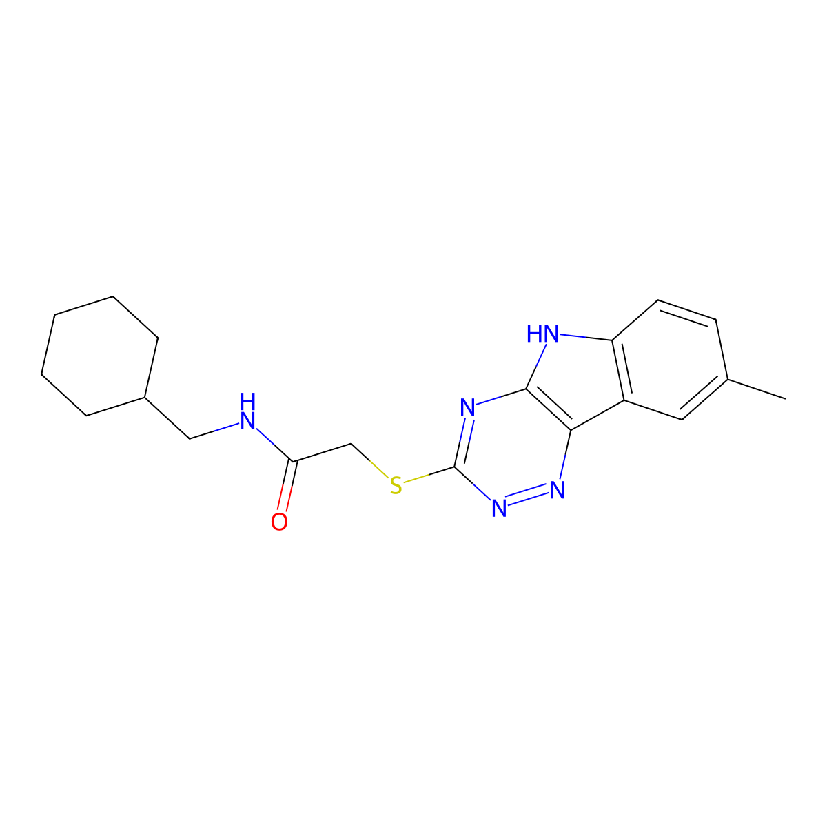 Acetamide,N-(cyclohexylmethyl)-2-[(8-methyl-2H-1,2,4-triazino[5,6-B]indol-3-YL)thio]- molecular structure, CAS 603946-27-6