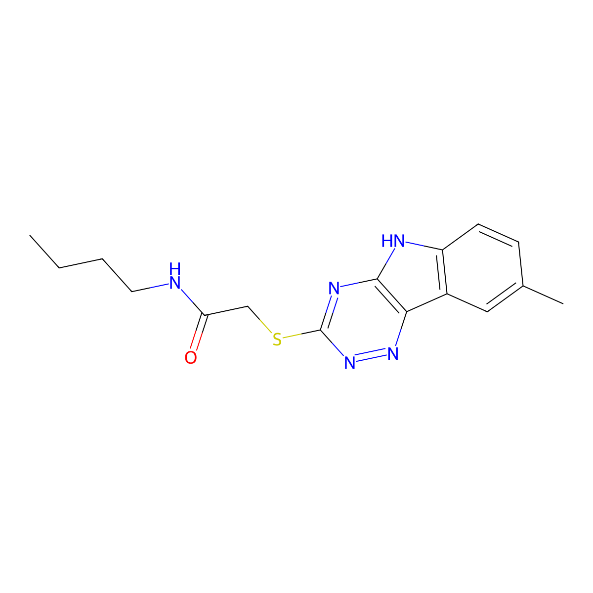 Acetamide,N-butyl-2-[(8-methyl-2H-1,2,4-triazino[5,6-B]indol-3-YL)thio]- molecular structure, CAS 603946-29-8