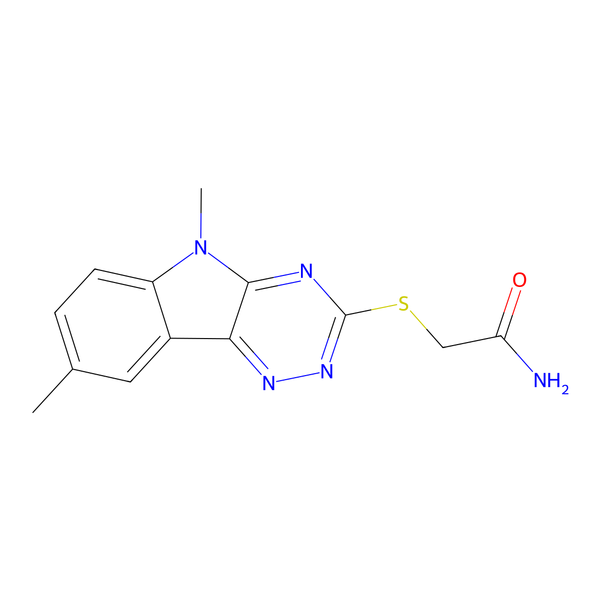 2-[(5,8-Dimethyl-[1,2,4]triazino[5,6-b]indol-3-yl)sulfanyl]acetamide molecular structure, CAS 603946-39-0