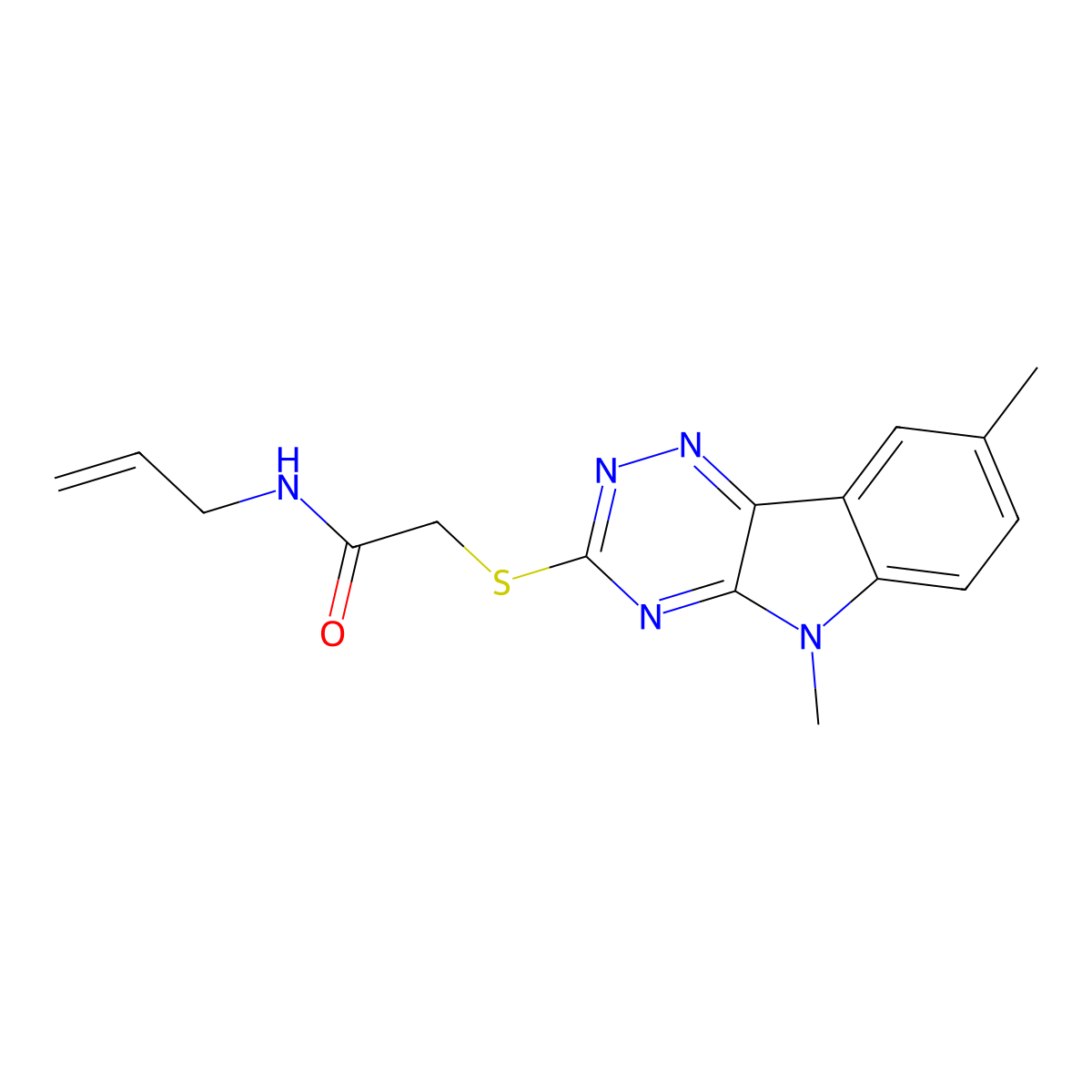 Acetamide,2-[(5,8-dimethyl-5H-1,2,4-triazino[5,6-B]indol-3-YL)thio]-N-2-allyl- molecular structure, CAS 603946-41-4